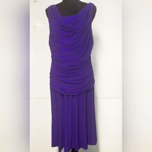 Nightway purple v check low back pull over ruched bodace stretchy dress S: 14W